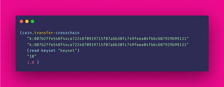 Example 3) KDA Cross Chain Transfer to chain 10.